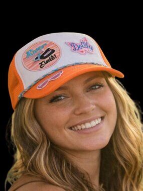 Texas Dolly Trucker Hat Orange Retro Western Boutique Cap